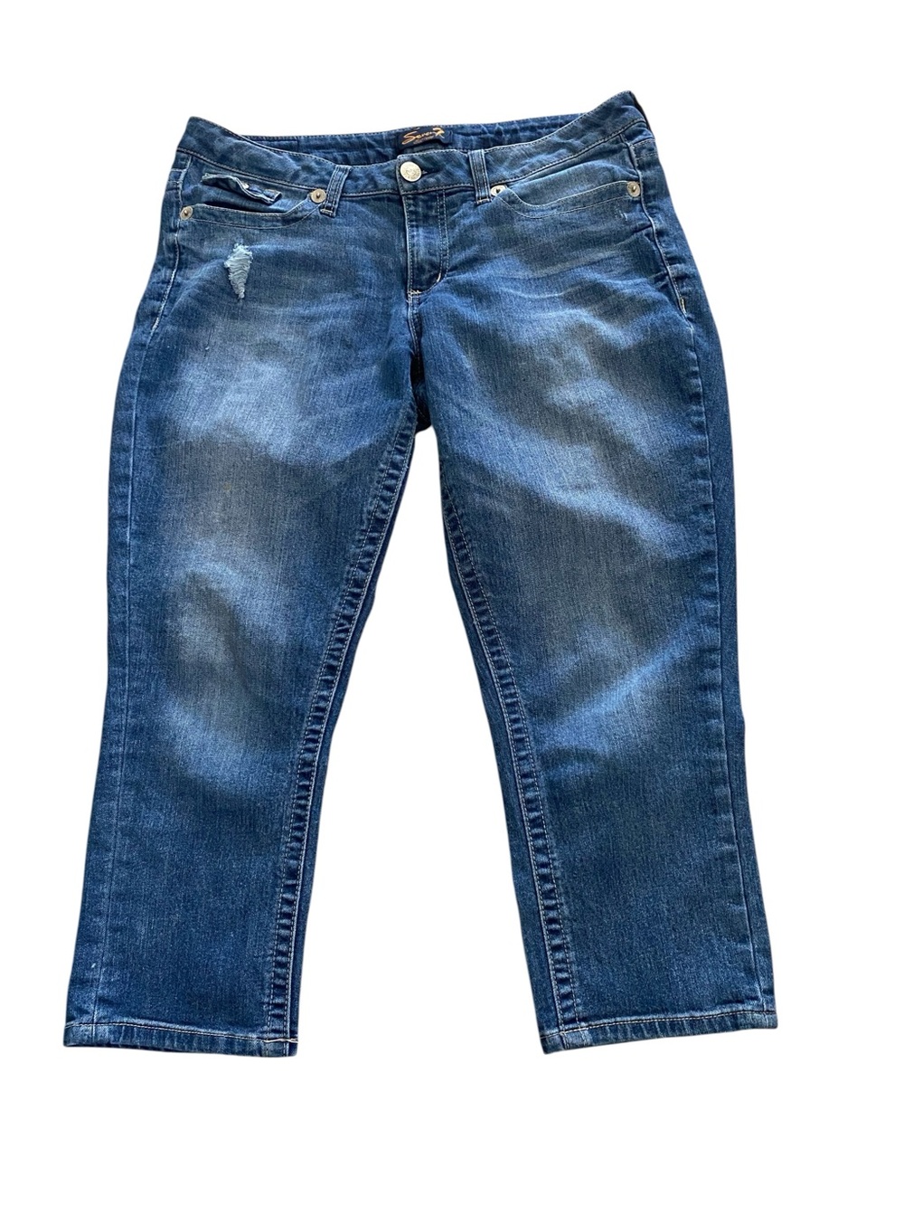 Women's Seven7 Blue Denim Distressed Cropped Jeans Size 10